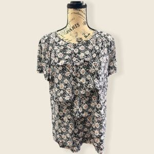 Karl Lagerfeld Black and White Floral Blouse nwot